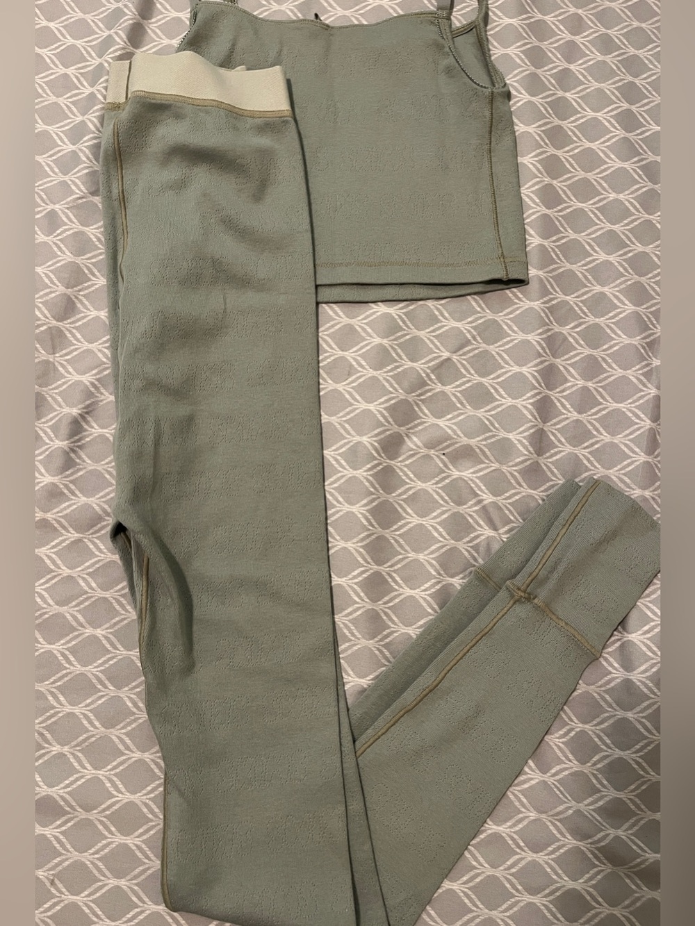 Skims Logo Pointelle Mineral Cotton Tank Top Leggings Set - Picture 2 of 7